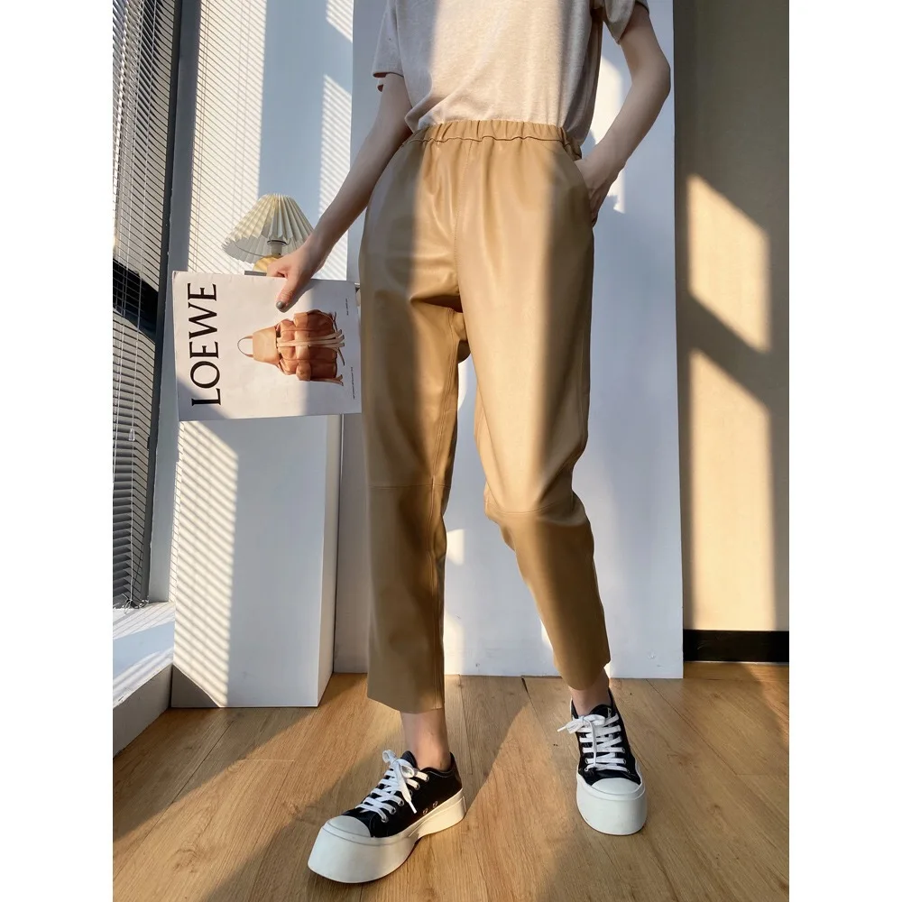 High Quakity Autumn 2021 New Leather Women's Pants Trousers Pure Sheepskin Pants Joker Pants Genuine Leather Casual Good Match