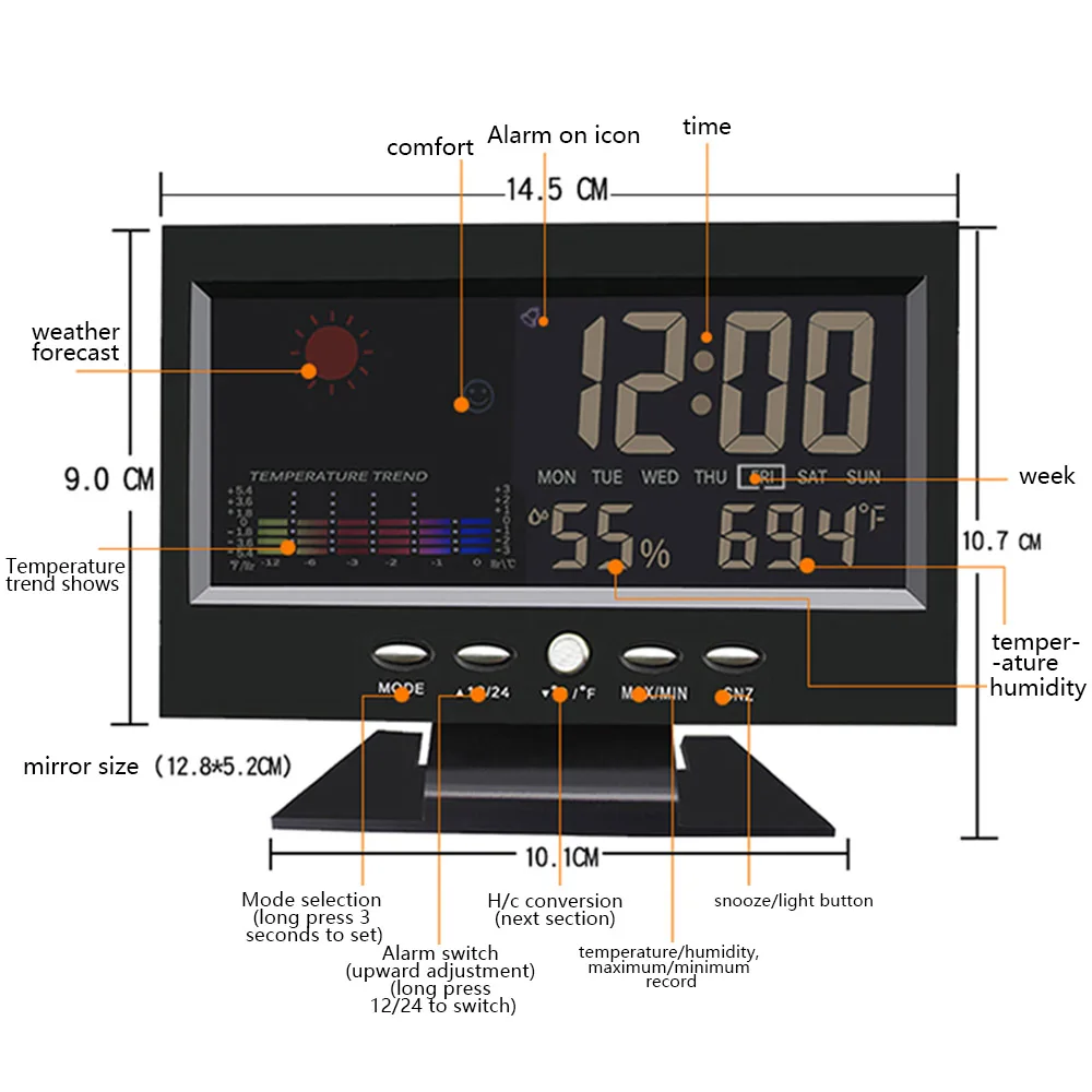 ЖК электронный цифровой будильник с большим цветным экраном настольные часы