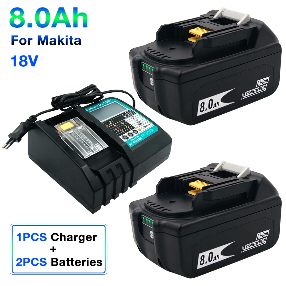 

Battery+Charger Set) 2Pack BL1880B 8.0Ah Li ion battery for Makita Tool 18V BL1860 BL1830 + DC18RC Charger for Makita 14.4V-18V