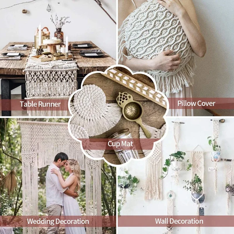 

m Natural Macrame Cord with 60 Pcs Wood Beads 6Pcs Wood Ring and 4Pcs Wooden Stick for Crafts,DIY Plant Hangers