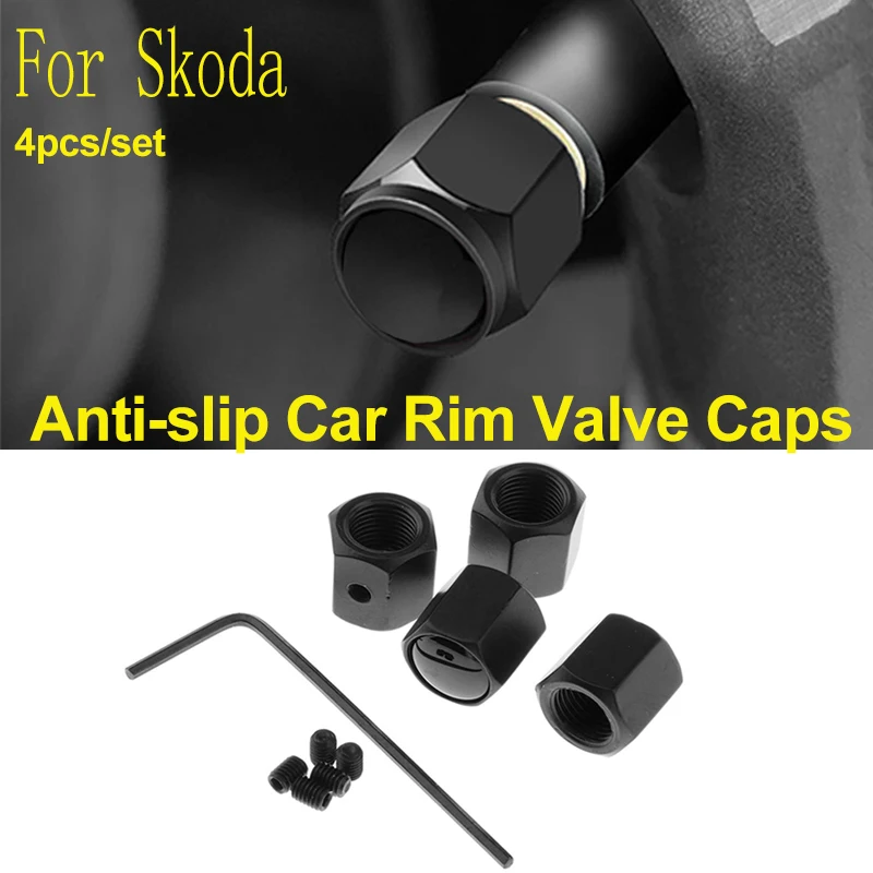 

4Pcs Black for Octavida Bora Jetta Fabia Superb Yeti Auto Valve Stems & Caps Tire Anti-theft Air Car Valve Car Decoration