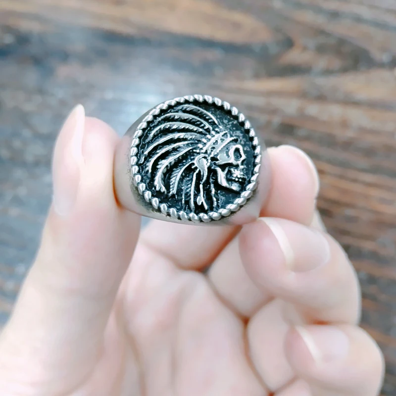 Мужское Винтажное кольцо с черепом Золотое из нержавеющей стали в стиле панк