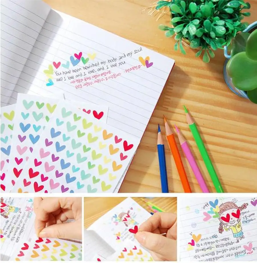 

6 Diary Planner Colorful Heart Stars Pentagram Children Decoration Diary Scrapbook Album School Teacher Reward Gift Kids Sticker