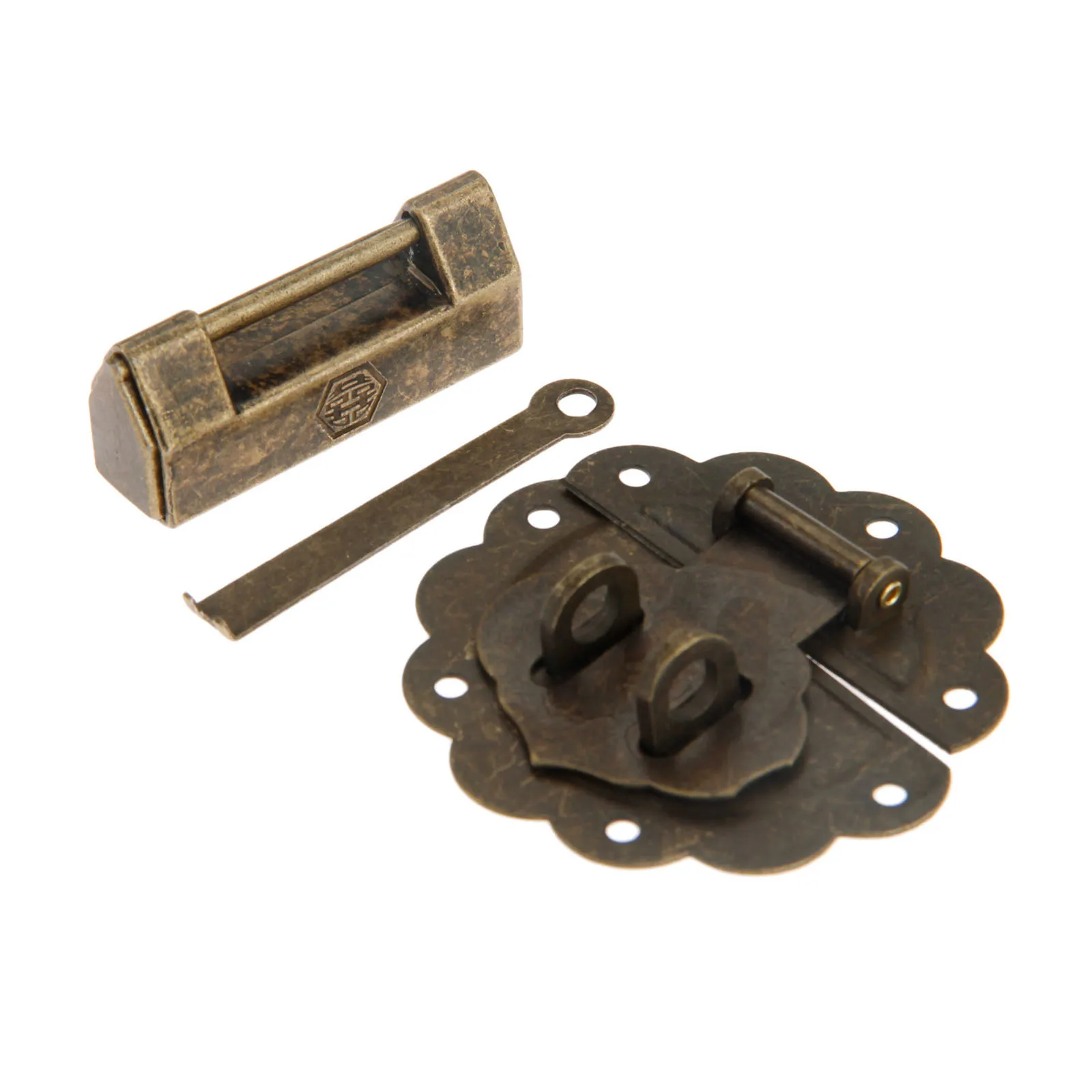 DRELD Antique Bronze Chinese Old Lock/Padlock and Box Latch Hasp Buckle Clasp for Cabinet Jewelry Wooden Furniture Hardware |