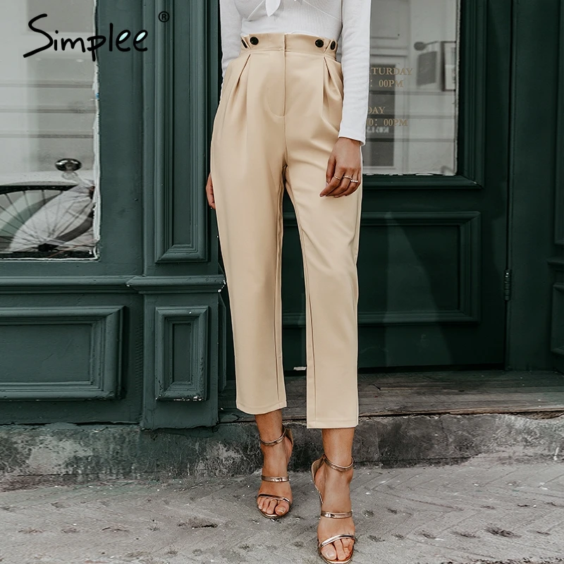 Simplee Solid повседневные женские брюки высокая талия офисные женские пиджак костюм брюки Свободные женские брюки