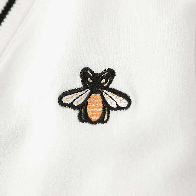 Autumn Winter Little Bee Embroidery Knitted Cardigans Sweater Women Japan Style V-neck Sweet Knitting Top 2020 New CRRIFLZ |