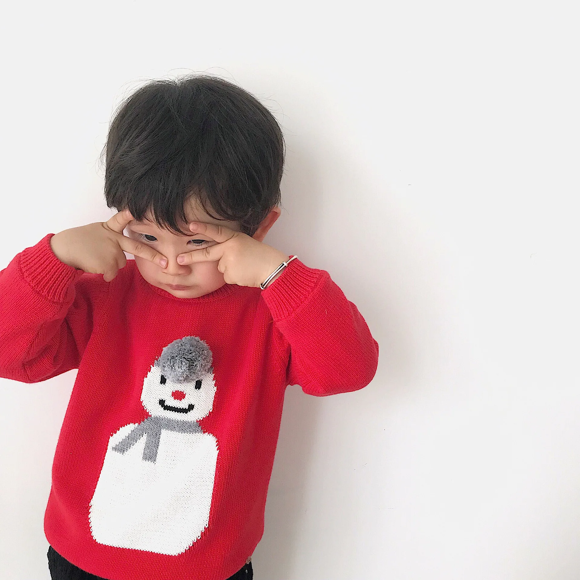 Tonytaobaby Новая коллекция зимней одежды для маленьких мальчиков Одежда для детей, Одежда для девочек красного цвета, Рождественская одежда со снеговиком, детский вязаный свитер для девочки детский свитер, пуловер, свитер