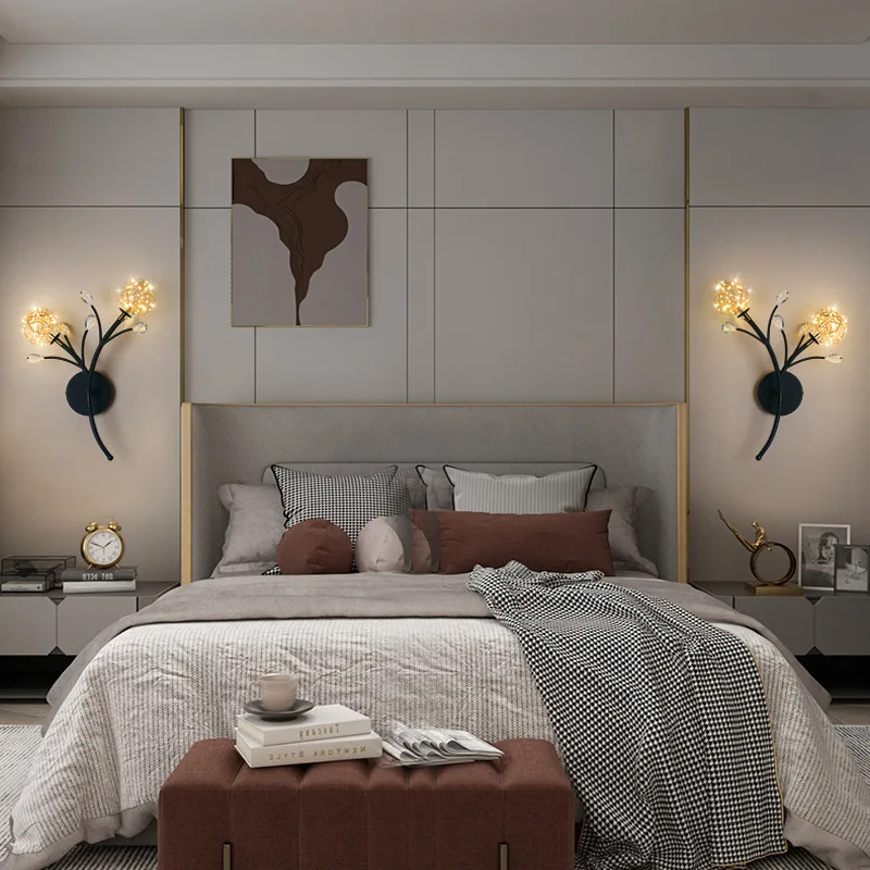 

Настенный светильник для спальни, прикроватный светильник, фоновая лампа для гостиной, настенный светильник с кристаллами, Гипсофила, скандинавский Креативный светодиодный настенный светильник
