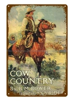 cow country book cover 1921 cowboy horseback metal tin sign accent wall iron painting 20x30cm 8x12inch or 12x16inch