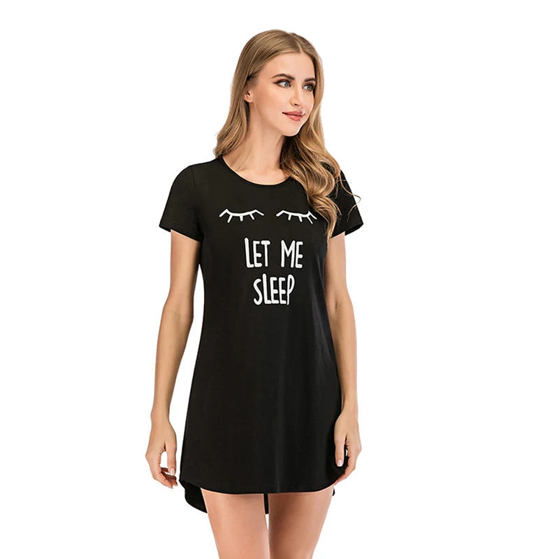 

Summer Ladies Solid Color O-Neck Cute Cotton Night Dress Casual Plus Size Cartoon Print Nightdress Pajamas Sleepswear