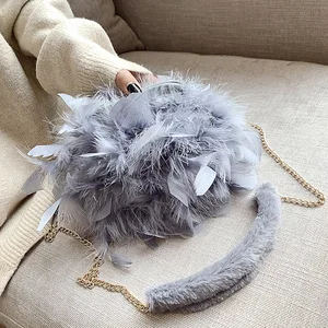 Мини-сумки с перьями для женщин, модная Милая вечерняя сумочка на цепочке, кошелек с цепочкой, мягкий белый клатч, сумка через плечо для свадьбы и вечеринки, 2021