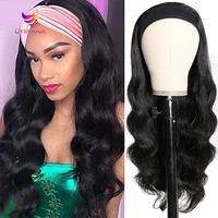 malaysian body wave headband wig 8 30 no glue human hair wigs for black women 180 density remy hair chic scarf headband wig