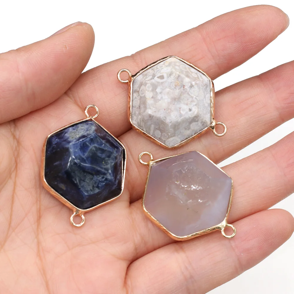 

Natural Stone Agates Connector Charms Geometric Double Hole Pendants for Jewelry Making DIY Necklace Bracelet Accessories Gift