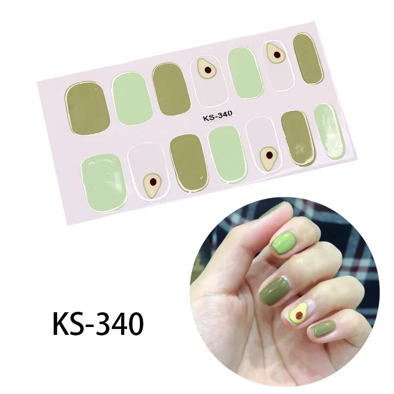 KS-340 14tips/лист полное покрытие для ногтей наклейки-лак полоски однотонный нейл-арта волновой точки Дизайн Блеск порошок маникюрные Типсы - Цвет: KS-340