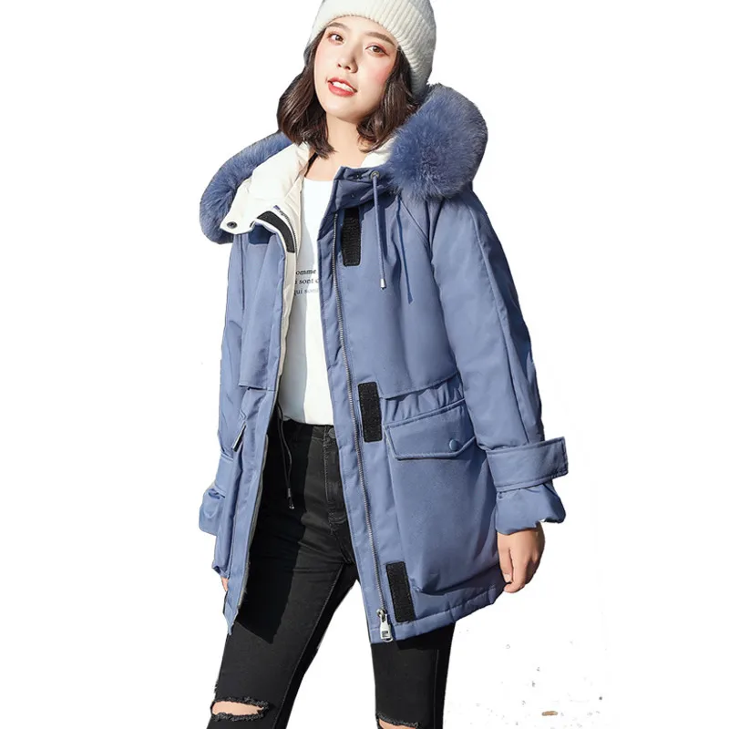 

Factory direct brand of high quality fashion women's down jacket hot sale velcro Parker fabric thick coat ladies
