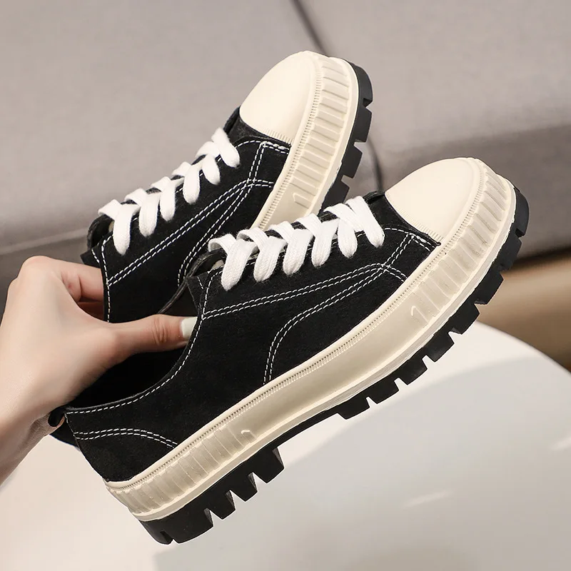 

Genuine Leather Sneakers for Women Spring Casual Shoes 2021 New Solid Fashion Female Sneakers Comfortable Black Shoes