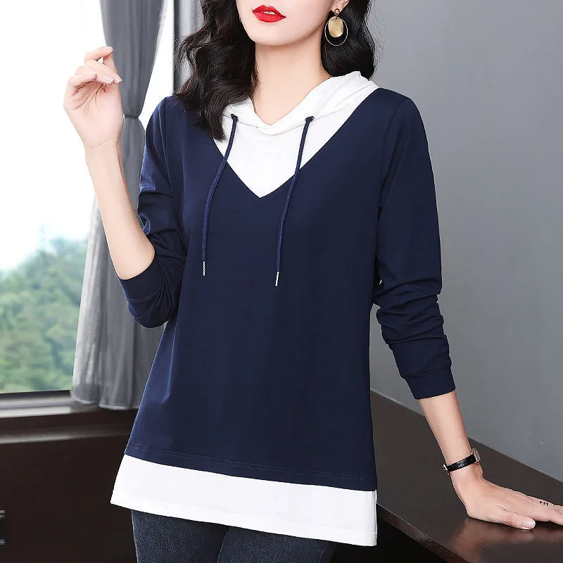 

2021 V Neck Plus Size Hoodie T Shirt Woman Autumn Long Sleeve Shirt Woman T-shirt Fashion Loose Korean Style Women Shirts