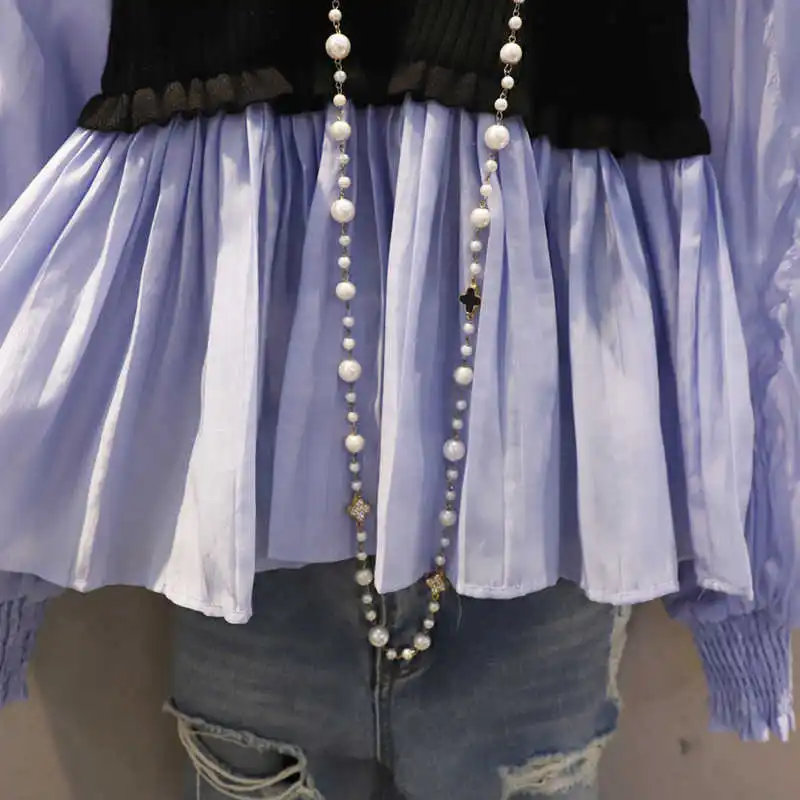 

IEQJ 2021 Spring Autumn New Patchwork Full Sleeve Round Collar Office Lady Wild Loose Large Size Women's Fake Two Shirt TX501