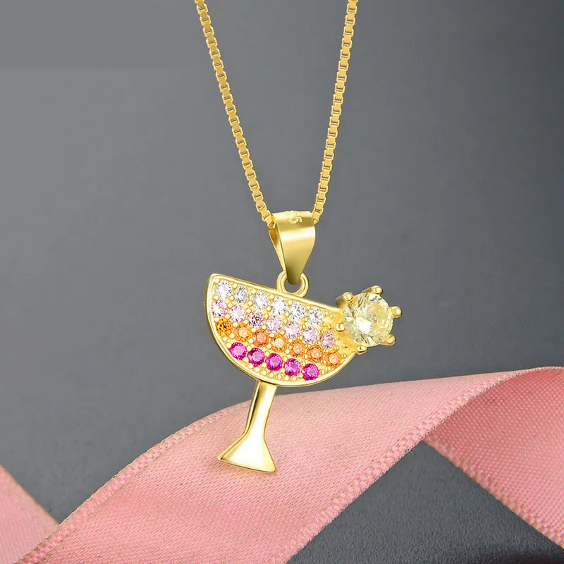 

Authentic 925 Sterling Silver Zircon Necklace Gold Ice Cream Juice Cup Choker Necklace Women Statement Collares Jewelry Gift