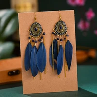 womens earrings trend vintage long tassel feather dangle bohemian accessories pendant rave party women jewelry earring