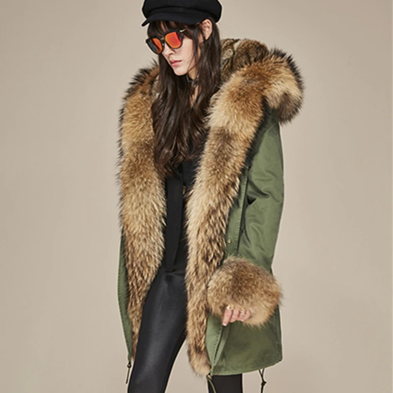 

Faux Woman New Fashion Winter Fur Plus Size Ladies Clothing Real Raccoon Dog Fur Hooded Loose Coats Female Real Fur Coats CY383