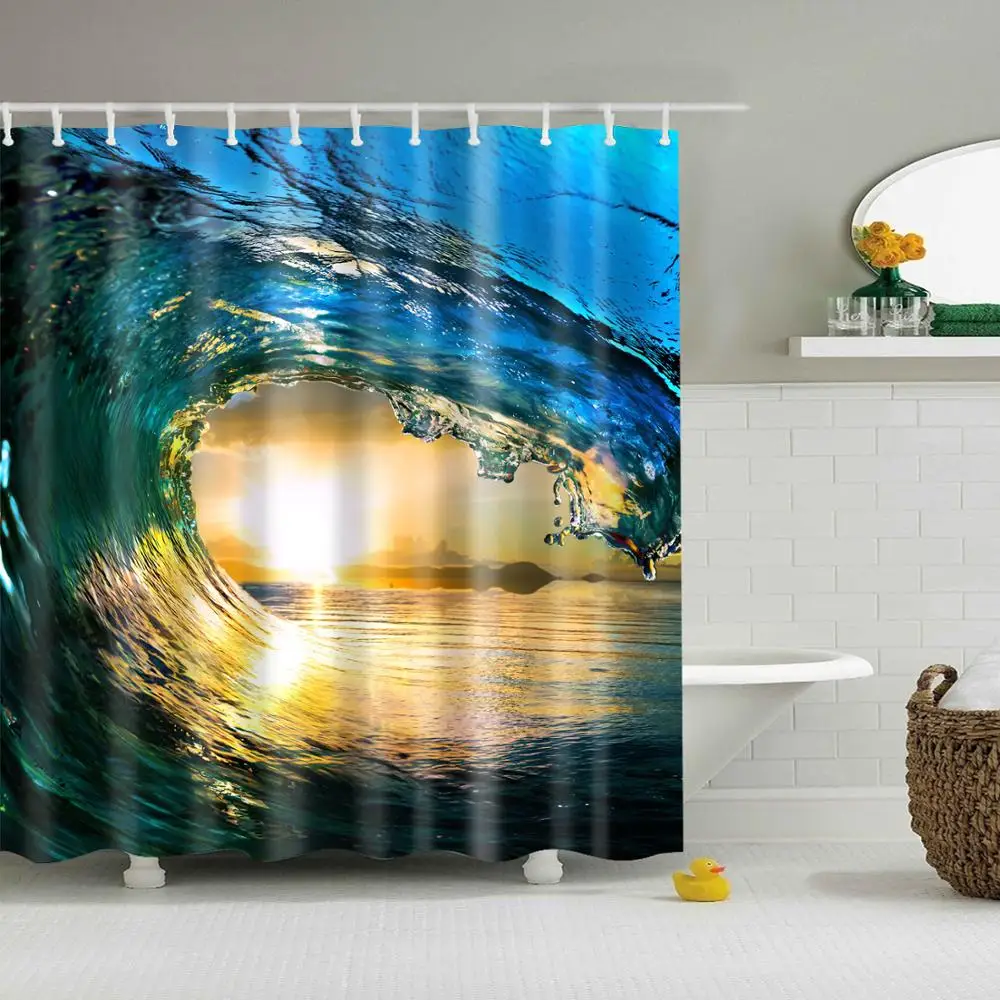 

3D Beach scenery print Shower Curtain Blue Bathroom Blackout Shower curtain Large 180x200cm for bathroom Curtain