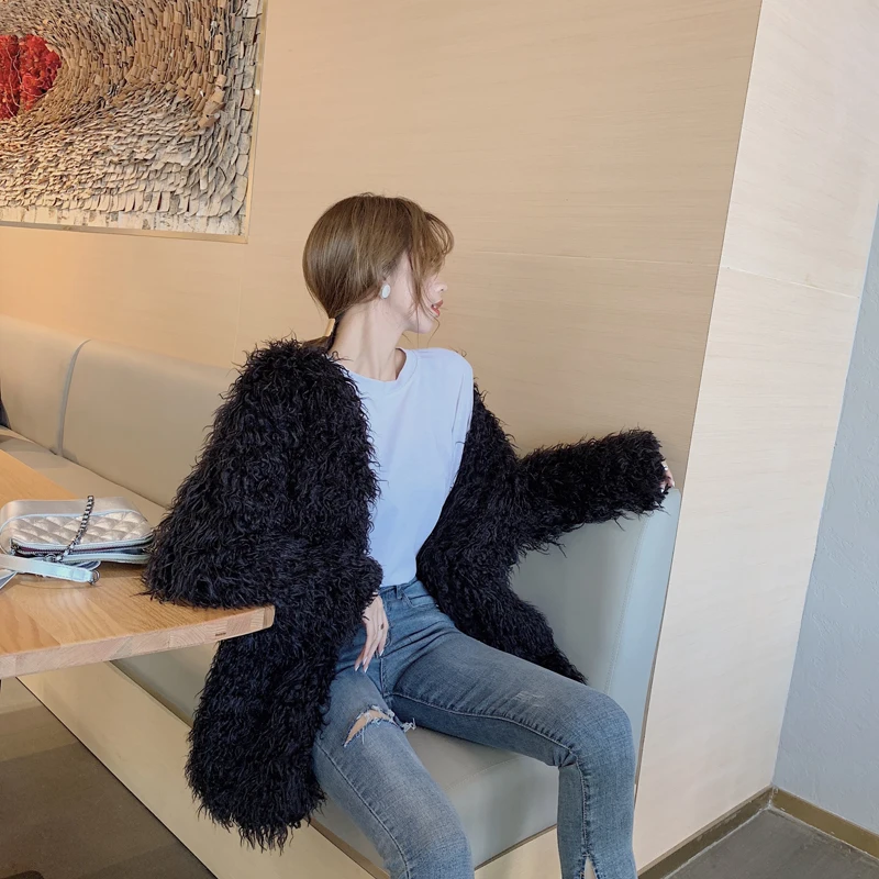 

Lucyever 2020 Winter Luxury Apricot Faux Fur Coat Women Korean Elegant Soft Long Plush Coats Woman Oversize Faux Fur Jacket New