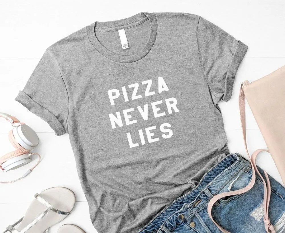 

Women T Shirt Pizza Never Lies Letters Print Tshirt Women Short Sleeve O Neck Loose T-shirt Ladies Summer Causal Tee Shirt Tops