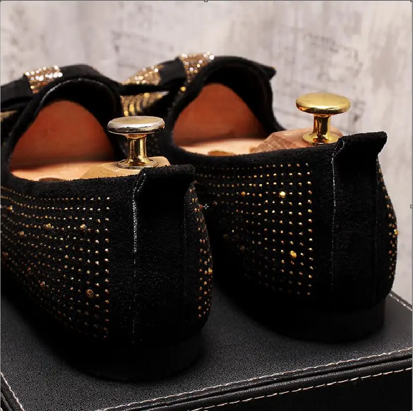 Men Shoes Bowknot loafers Black Diamond Rhinestones Spikes men shoes Rivets Casual Flats sneakers wholesale | Обувь
