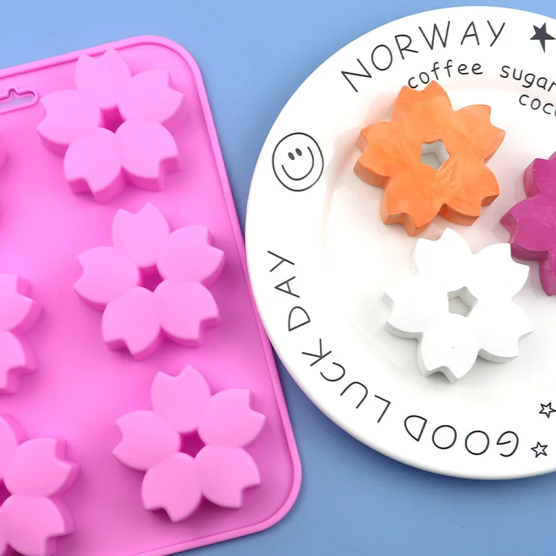 

6 Holes DIY Handmade Soap Mold Christmas Snowflake Oriental Cherry Shaped Silicone Cake Mold Chocolate Cookie Soap Candle Mold