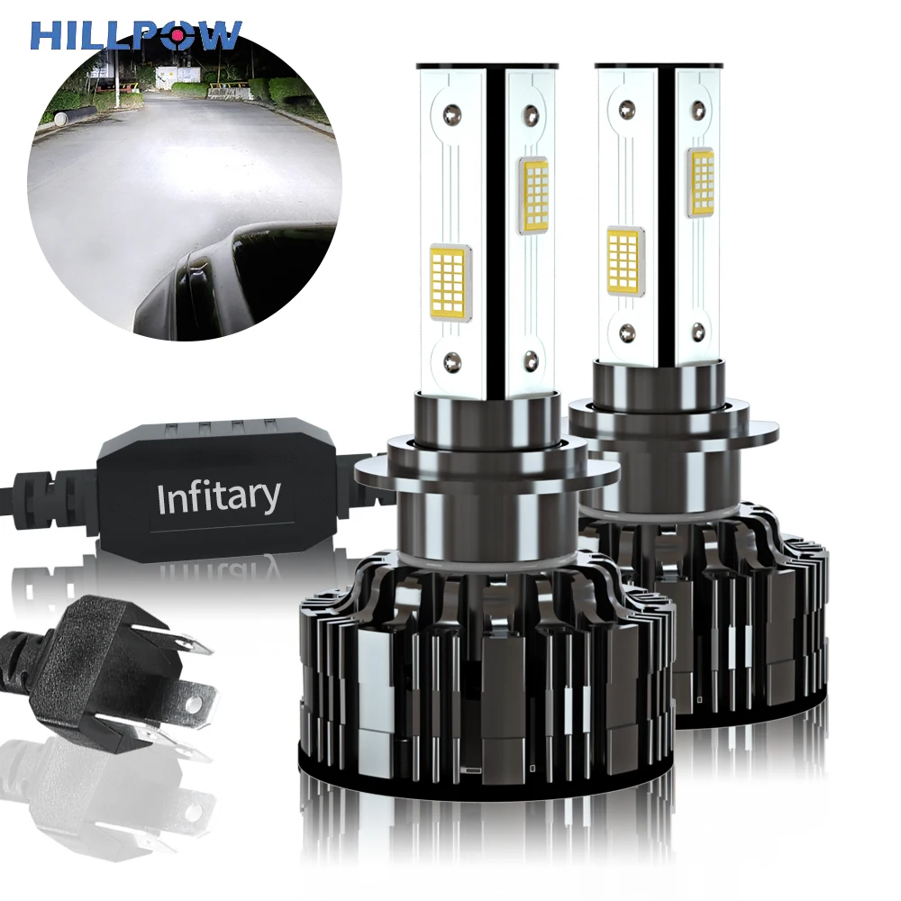 

СВЕТОДИОДНЫЙ Автомобильный светильник hilpow, 2 шт., мощный H4 H7 H11 H13 9004 9005 9006 9007, 4 шт., с подсветкой, чипы, автомобильный головной светильник 6500K 12 ...