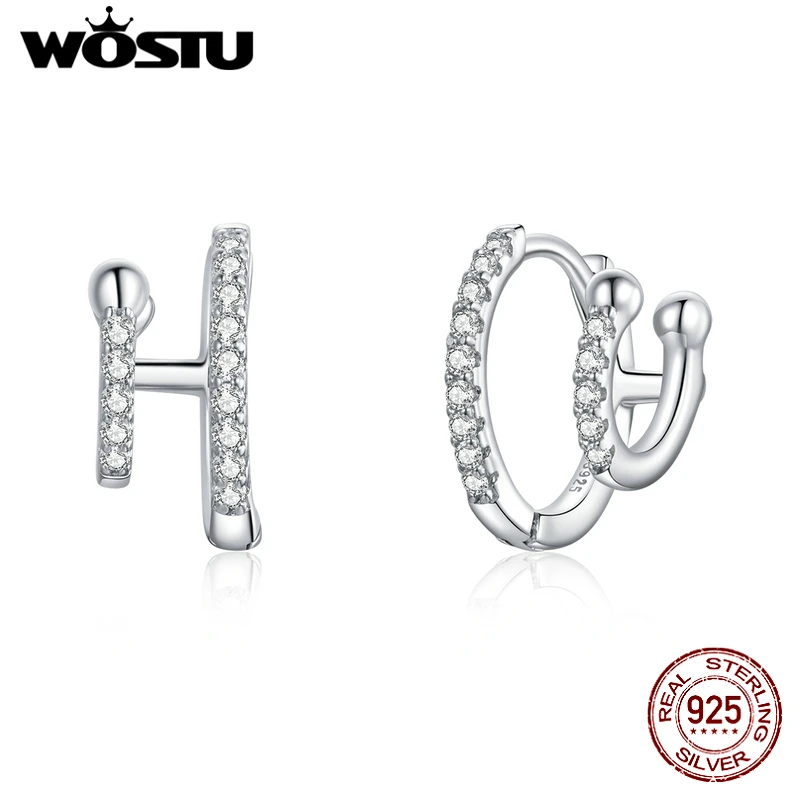 

WOSTU Настоящее 925 стерлингового серебра простые двойные слои, серьги в ретро стиле, серьги для женщин, стильные ювелирные изделия из серебра ...