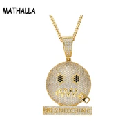 mathalla personalized zipper closure pendant necklace full of zircon glitter gold silver with cuban chain hip hop jewelry gift