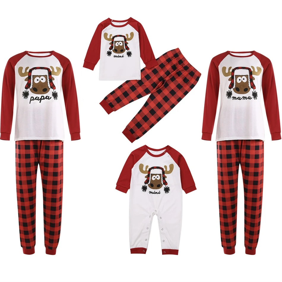 

2021 Семейные одинаковые пижамные комплекты в клетку с оленем, одежда для сна для отца, матери и ребенка, Рождественская одежда для мамы и меня...