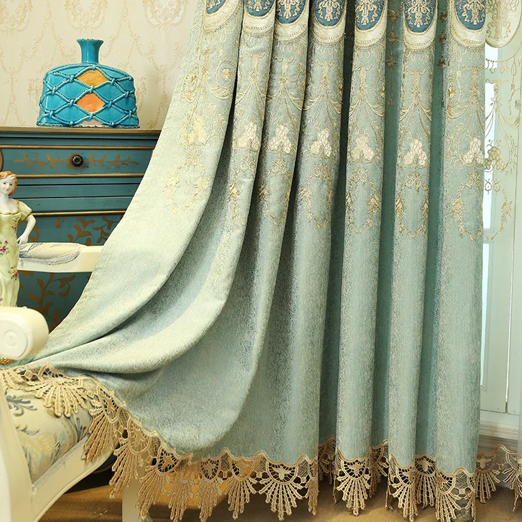 Плотные шенильные шторы с вышивкой для гостиной спальни плавающие мягкие синие |