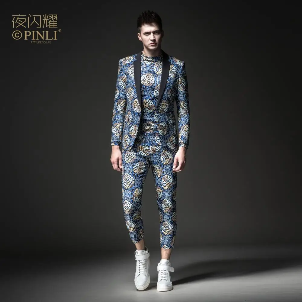 2 шт./комплект мужской повседневный пиджак с принтом и брюки|Пиджаки| |