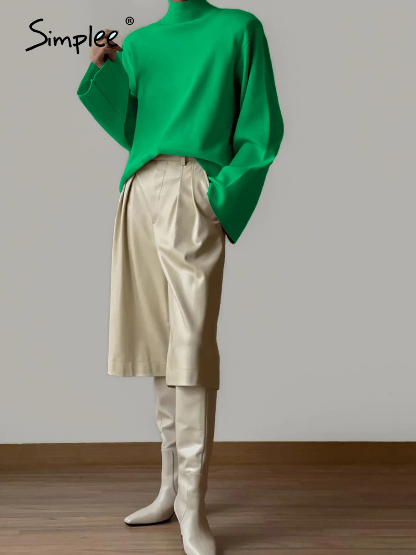 Женская водолазка с длинным рукавом Simplee зеленый свитер повседневный женский