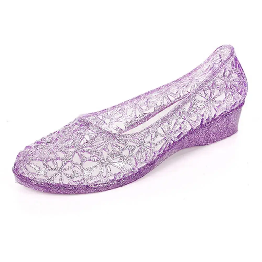 Женские сандалии с вырезами дышащие на низких каблуках прозрачная обувь Новинка