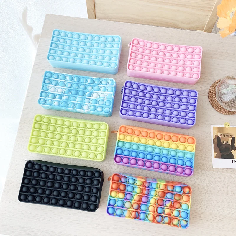 

New Decompression Creative Silicone Pop Pencil Case Bubble Fidget Toys Luminous Large Simpl Dimmer Fidget Toys Kids Tie Dye Game