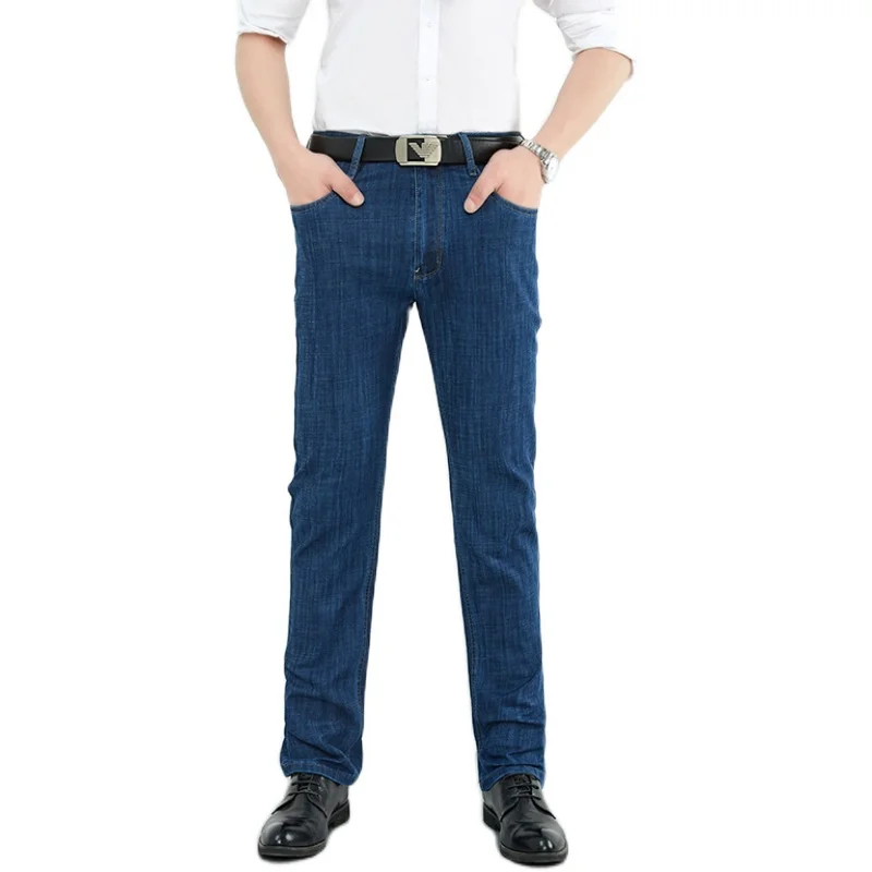 

2021 Men's Fashion Business Jeans Classic Style Casual Stretch Slim Jean Pants Male Brand Denim Trousers Black Blue