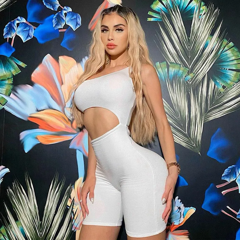

Ahagaga Sexy Playsuits Women Fashion One Shoulder Hollow Out Skinny Fitness Sleeveless Bodycon Women Rompers Jumpsuits Female