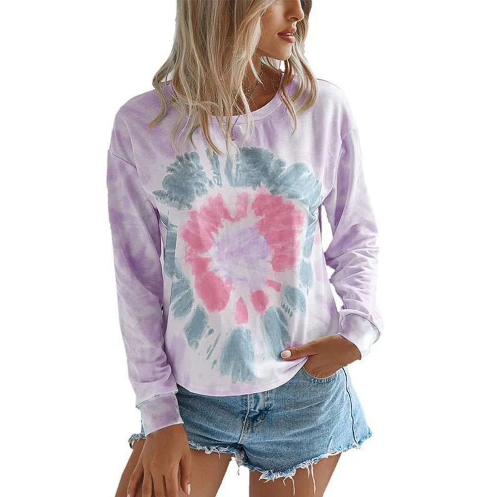 

2020 Cross-Border Women's Top Tie-Dye Printed Round Neck Long-Sleeved shirt Sweatshirts Hoodies