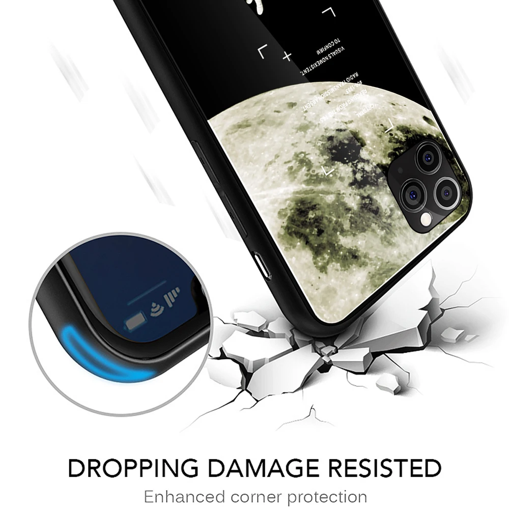 

Cool Space Tempered Glass Case For iPhone 11 12 Pro Max Xs Mini Moon Star Cover For iPhone 6S 7 8 Plus X XS Max XR SE 2020 Cases