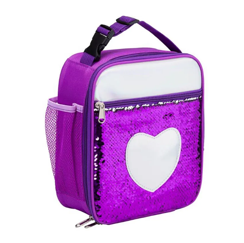 Purple Heart Детская изолированная сумка для обеда с блестками, органайзер для еды, многоразовая сумка для обеда, сумка-холодильник для пикника, Термосумка для детей и женщин - Цвет: Purple Heart