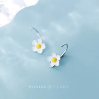 modian fashion white frangipani stud earring for women genuine 925 sterling silver enamel plant ear studs fine jewelry 2020 new