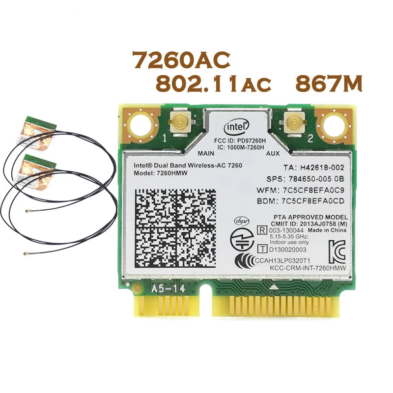 Двухдиапазонный Беспроводной адаптер 7260 Intel 7260AC 7260HMW 2 4 и 5G 867 Мбит/с BT4.0 мини PCIe Wi Fi