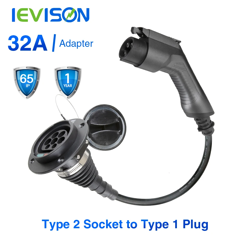 

EV Charger Electric Car Adapter EVSE Charging Cable Type2 Inlet to Type1 Plug Flexible 32A 1 Phase For Chevrolet, Fiat 500e..