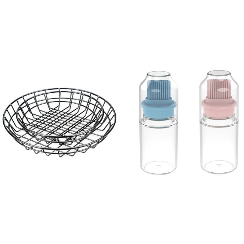 

2PCS Portable Oil Bottle With Brush With 2PCS Basket Serving Basket Food Basket