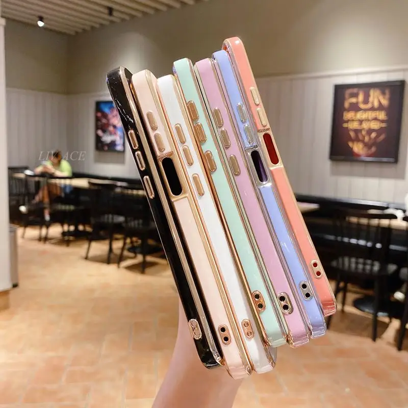 square golden plating silicone phone case for xiaomi redmi note 10 pro note 8 pro note 9 pro max note 7 9 9a 9t k20 10 cover free global shipping