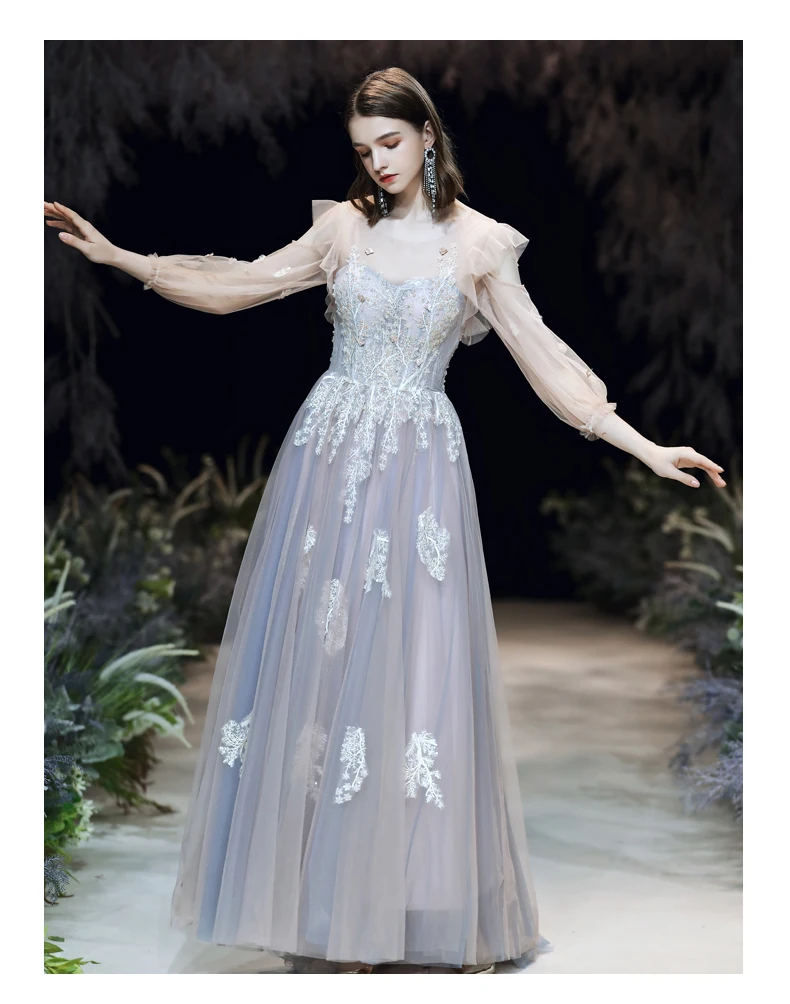 Женское вечернее платье со шлейфом SSYFashion романтическое бальное с кружевными
